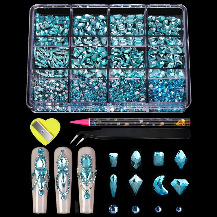 12-Grid Iridescent Flat-Back Nail Rhinestones