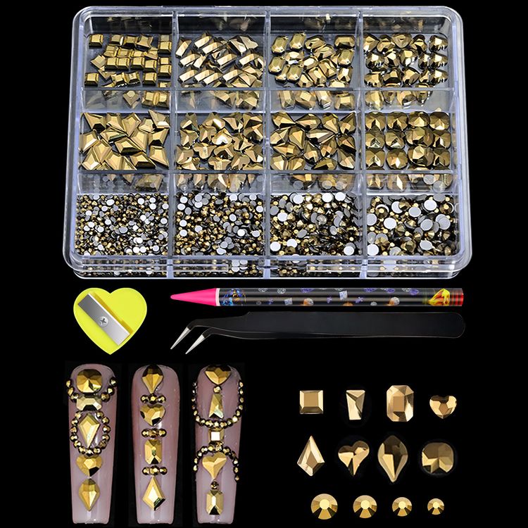 12-Grid Iridescent Flat-Back Nail Rhinestones