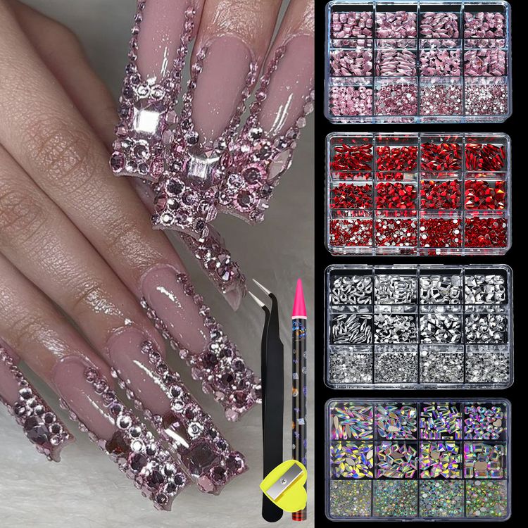 12-Grid Iridescent Flat-Back Nail Rhinestones