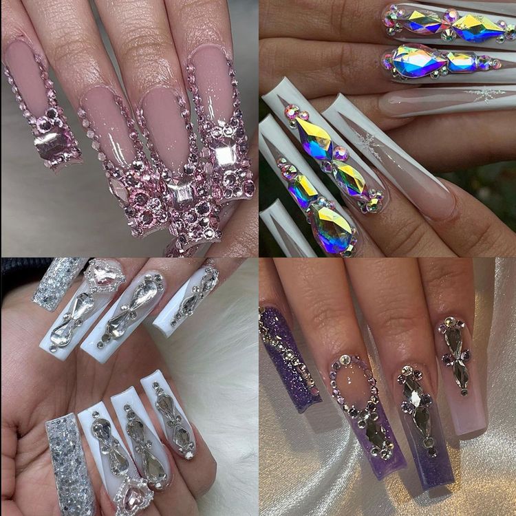 12-Grid Iridescent Flat-Back Nail Rhinestones