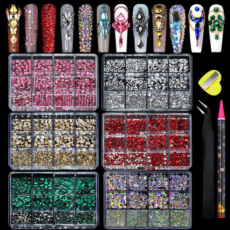 12-Grid Iridescent Flat-Back Nail Rhinestones