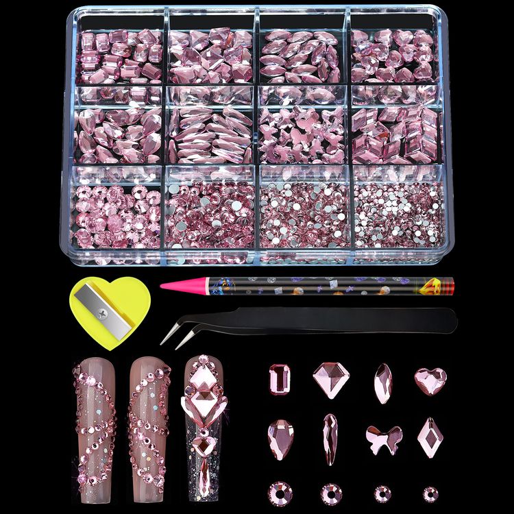 12-Grid Iridescent Flat-Back Nail Rhinestones