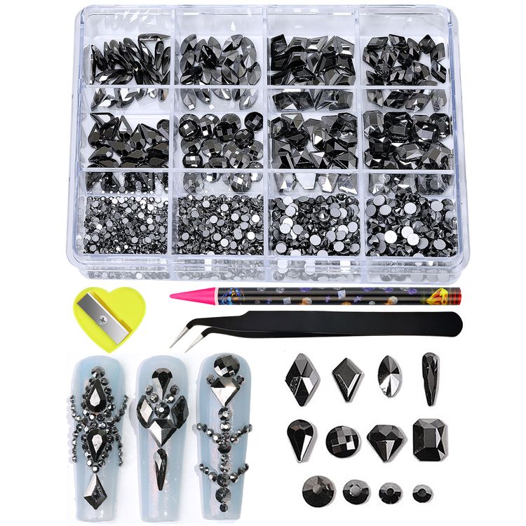 12-Grid Iridescent Flat-Back Nail Rhinestones