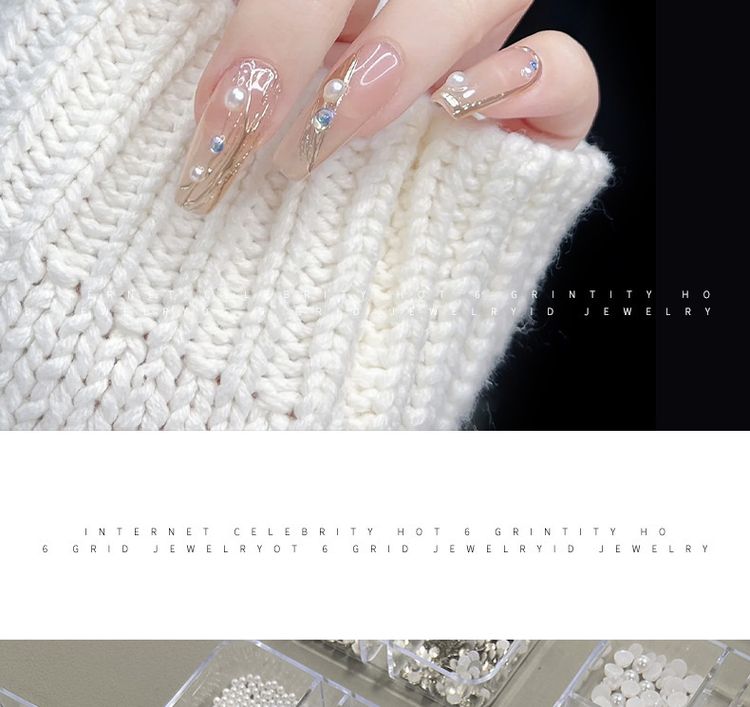 6-Grid Mixed Pearl & Shell Nail Decoration Set