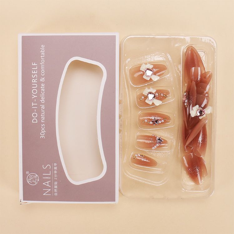 Handmade Press-On Nails with Heart & Bow Beaded Charms (30pcs)